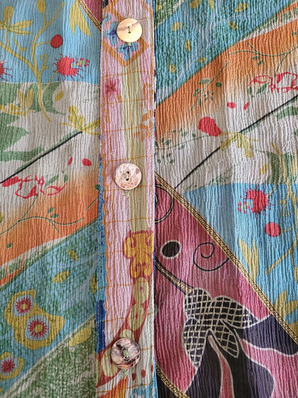 Vintage Citron Santa Monica 100% Silk Semi Sheer Patchwork Floral Blouse XS - Picture 4 of 11